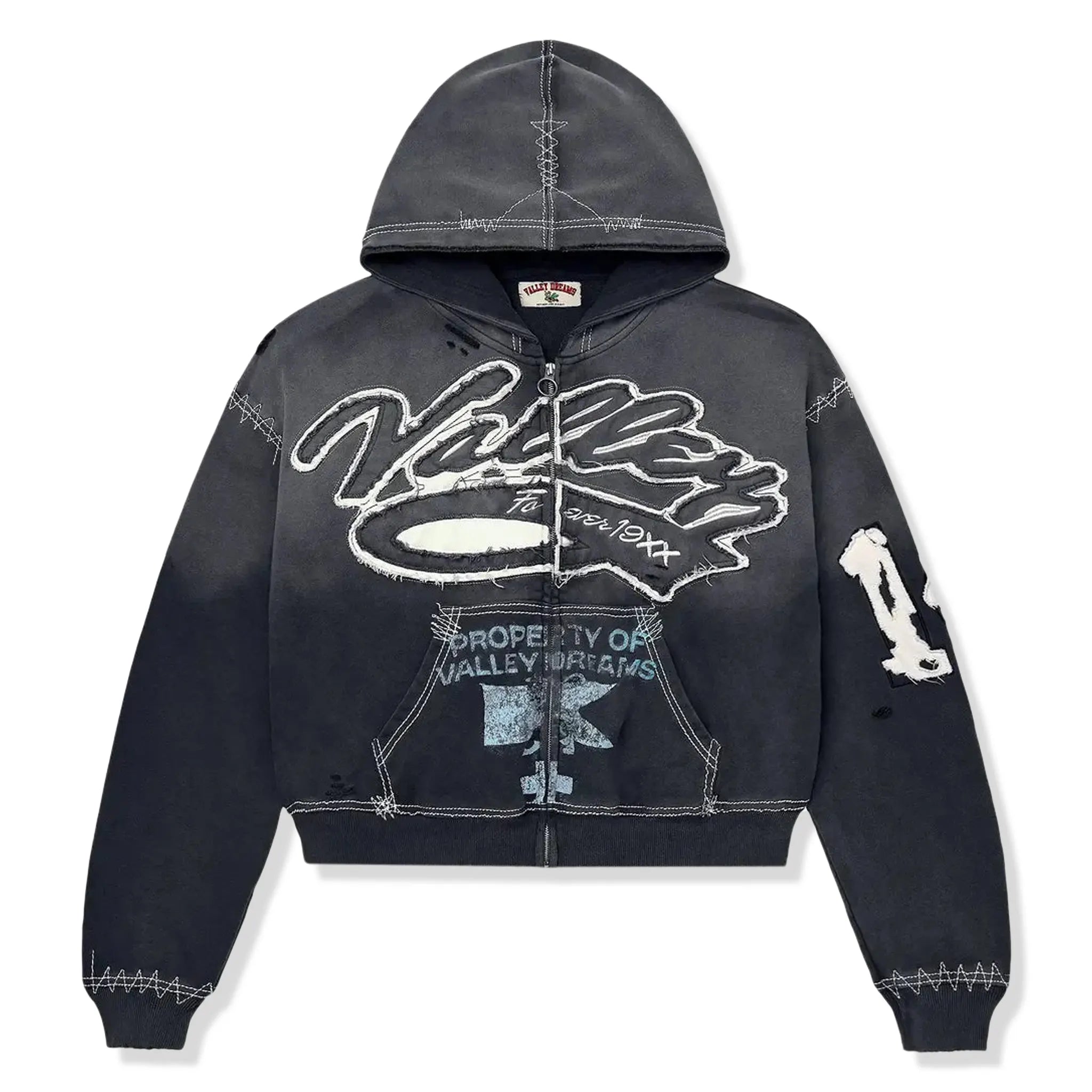 Front View of Vale Forever Valley Religion Black Zip-Up Hoodie